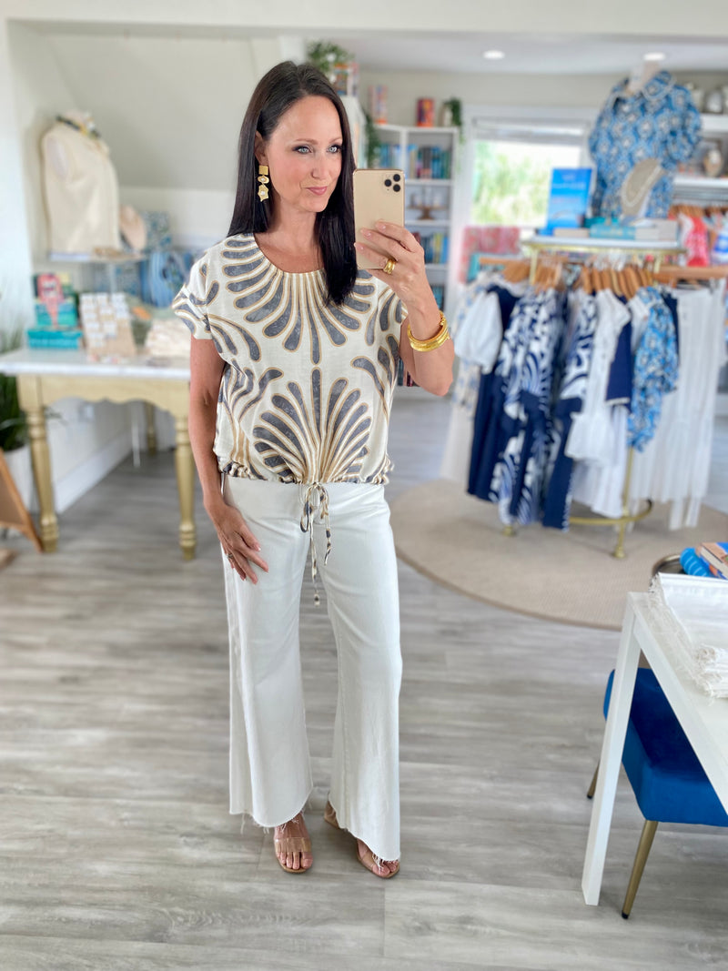 Boho Sunburst Print Tie Hem Top