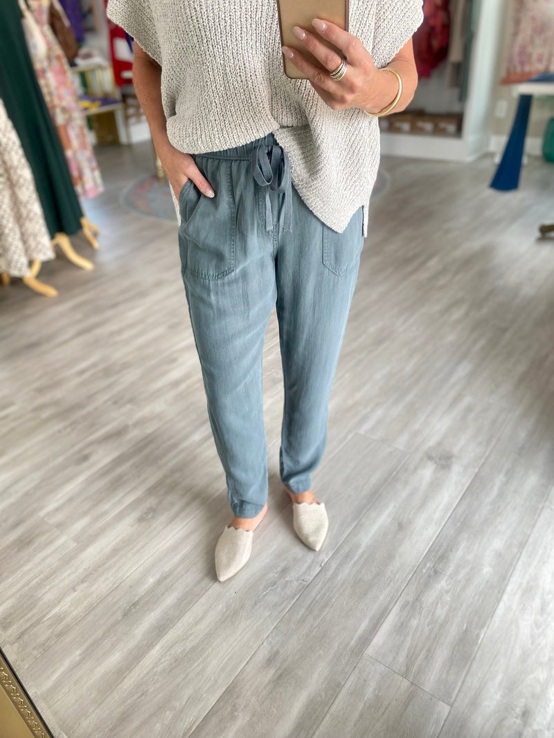 Color Washed Tencel Drawstring Pants