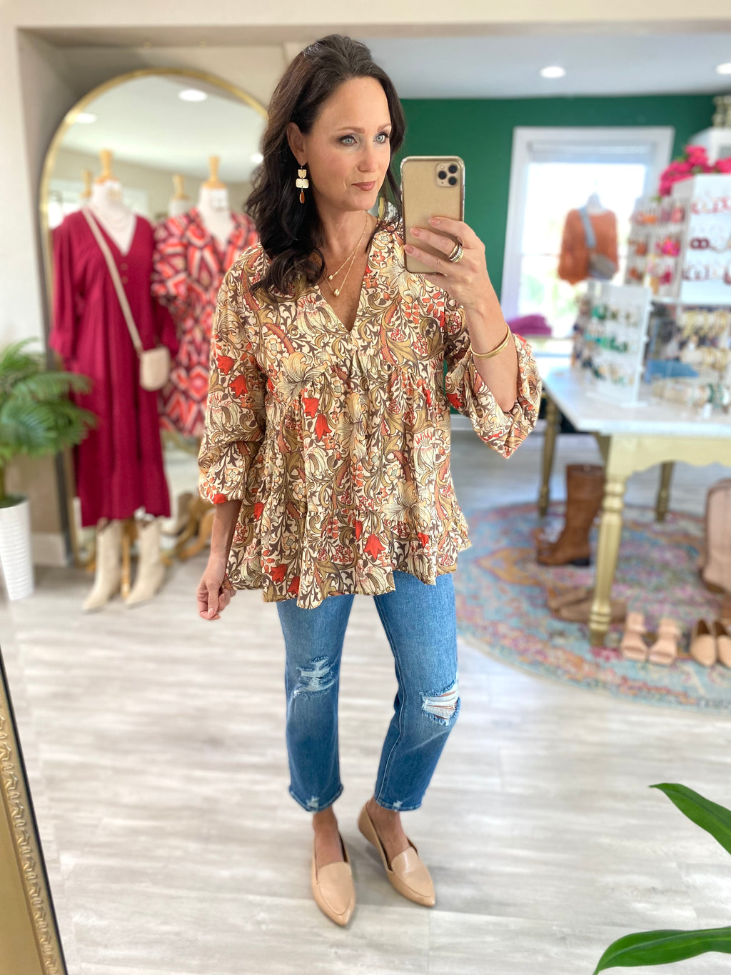 Floral Print V Neck Top
