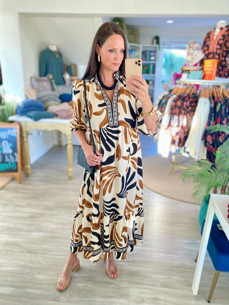 Boho Leafy Print Maxi Dress