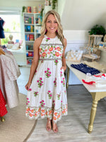 THML Floral and Border Print Halter Midi Dress