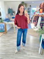 Dropped Shoulder Short Sleeve Button Cardigan