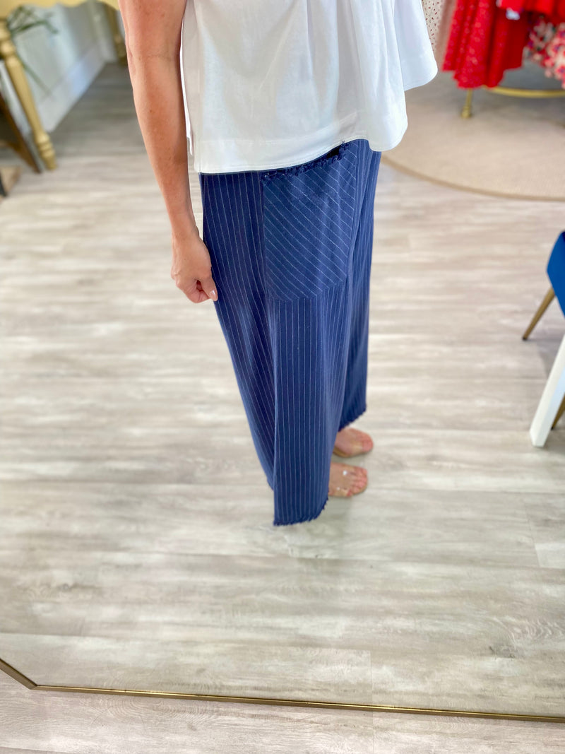 Linen Blend Vertical Stripe Pants