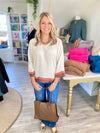 Linen Blend Scalloped Hem Color Block Top