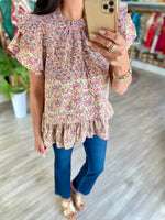 Mixed Print Riffle Sleeve Top