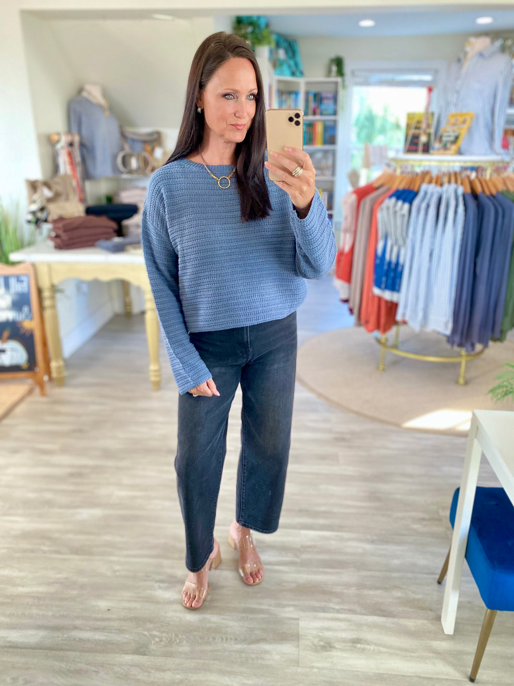 Textured Crew Neck Knit Sweater
