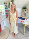 Satin Surplice Side Tie Wrap Midi Dress