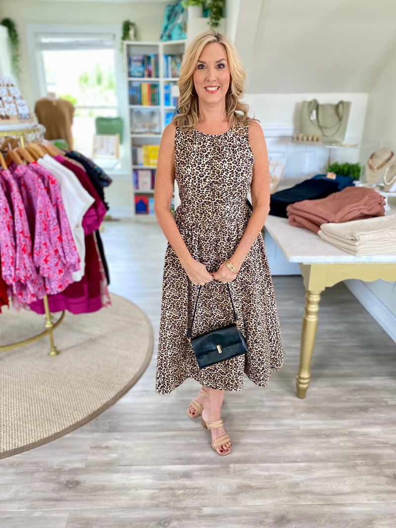 Leopard Print Poplin Midi Dress