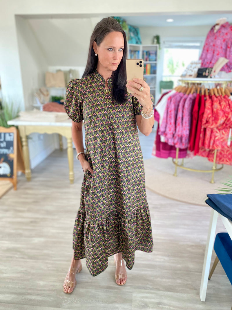 Floral Print Ruffle Hem Midi Dress