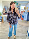 Botanical  Floral Tie-Neck Blouse
