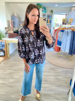 Botanical  Floral Tie-Neck Blouse