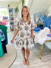 Floral Print Piping Detail V Neck Mini Dress