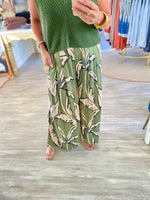 Tropical Leaf Print Wide Leg Pants