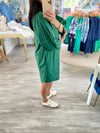 3/4 Lantern Sleeve Zipper Front Mini Dress