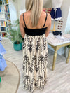 Two Tone Tropical Print Empire Waist Maxi Dress
