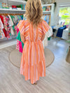 Stripe V Neck Button Front Midi Dress
