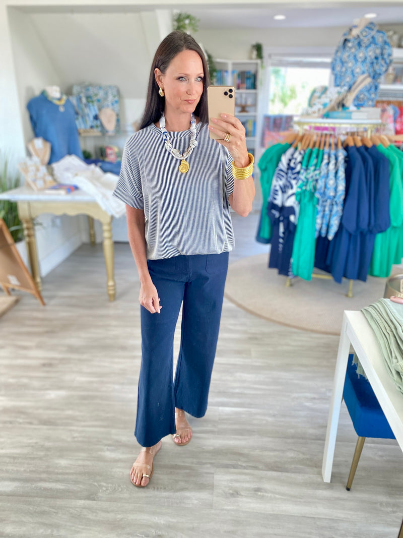 Corded Rib Short Sleeve Top