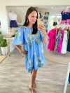 Floral Print Stripe Trim Mini Dress
