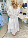 Embroidered Stripe Twist Waist Midi Dress