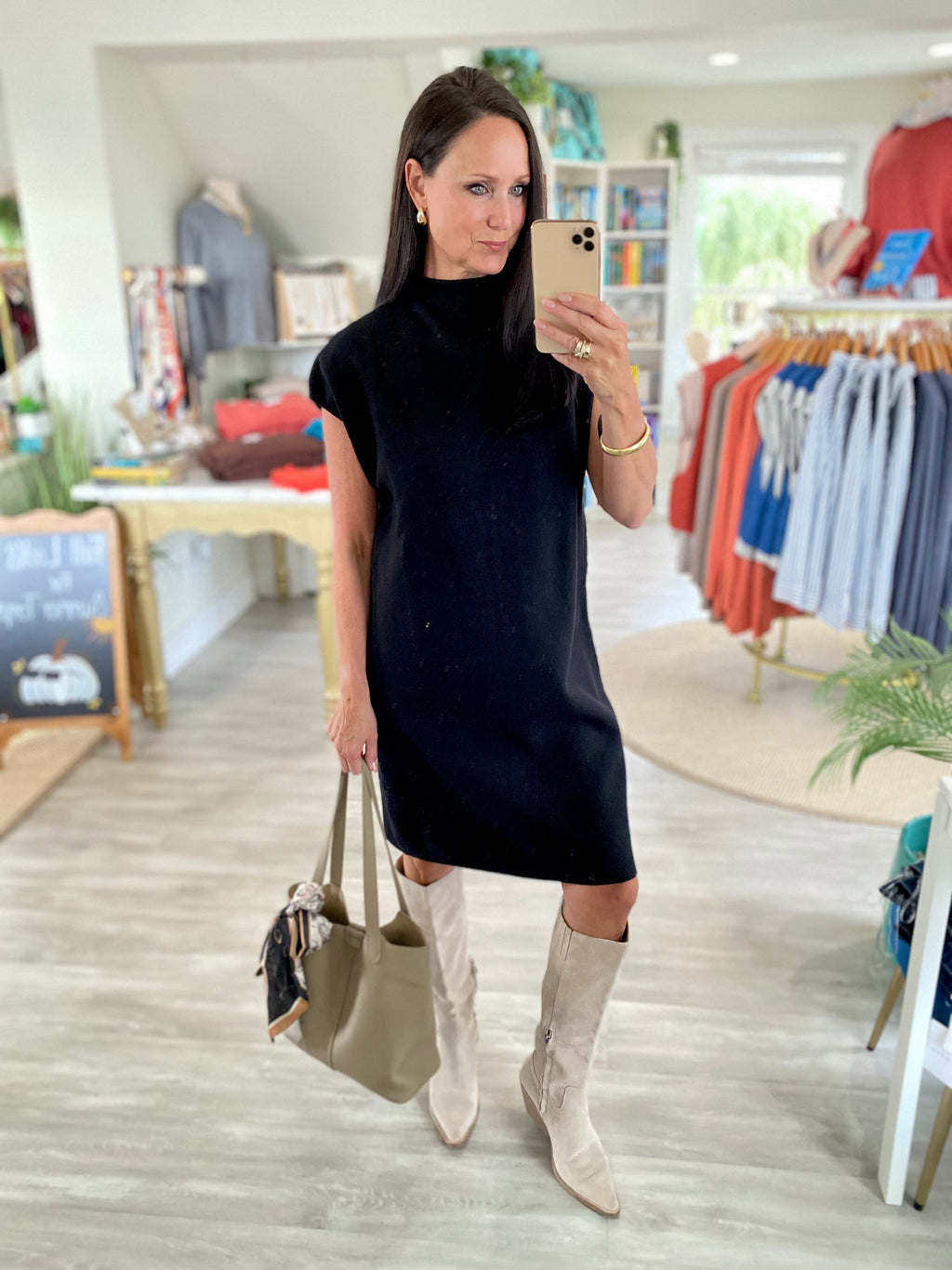 Mock Neck Short Sleeve Sweater Mini Dress