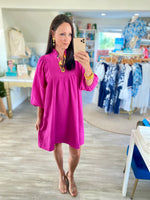 Textured Puff Sleeve Babydoll Dress