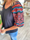 Embroidered 3/4 Puff Sleeve Top