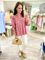 3/4 Sleeve Floral Print Top