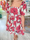 Bold Floral Print Scalloped Bust Dress