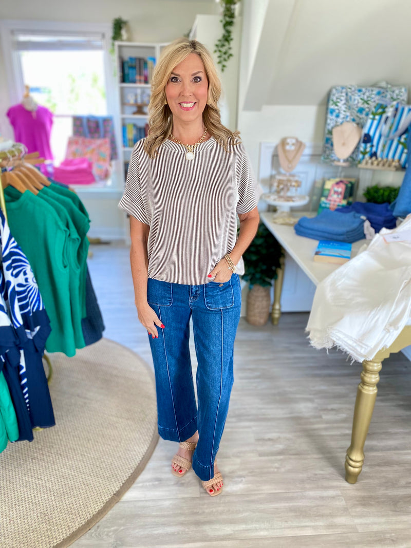 Corded Rib Short Sleeve Top