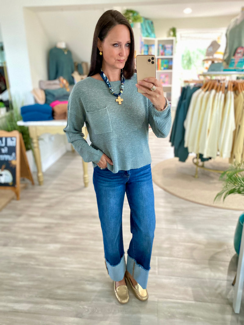 Lightweight Front Pocket Long Sleeve Pullover Sweater