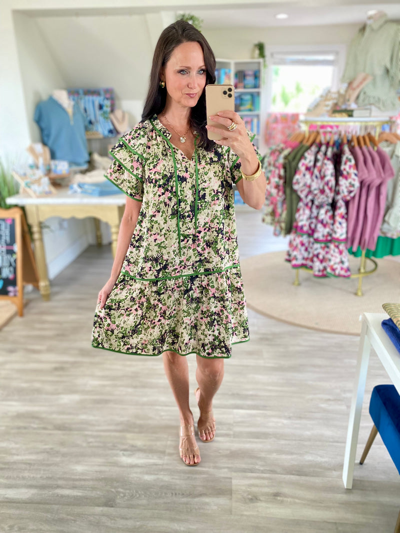 Abstract Print Front Tie Mini Dress