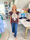 Flutter Sleeve Embroidered Appliqué Top