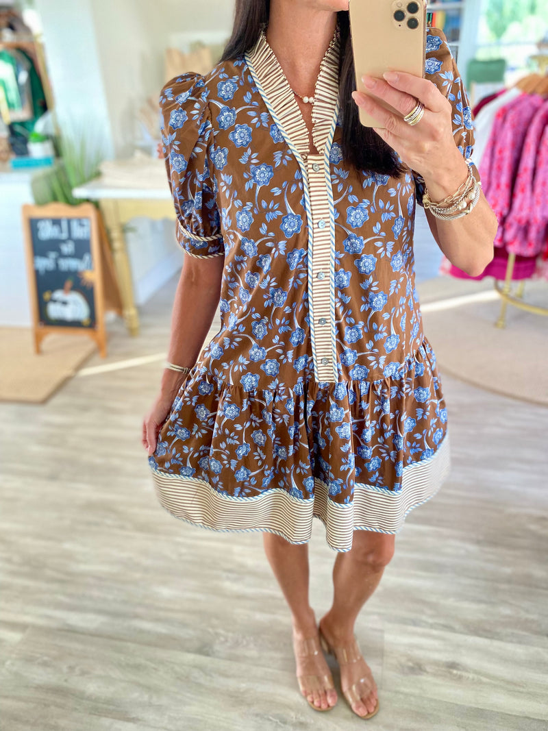 Floral And Contrast Stripe Mini Dress