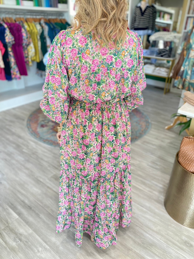 Floral Print Button Bust Maxi Dress