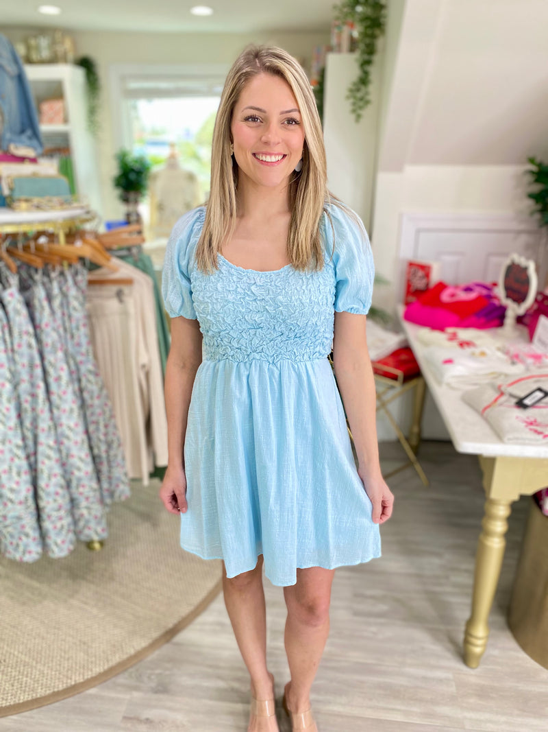 Textured Smocked Bust Mini Dress