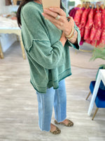 Washed 3/4 Sleeve Boxy Sweater