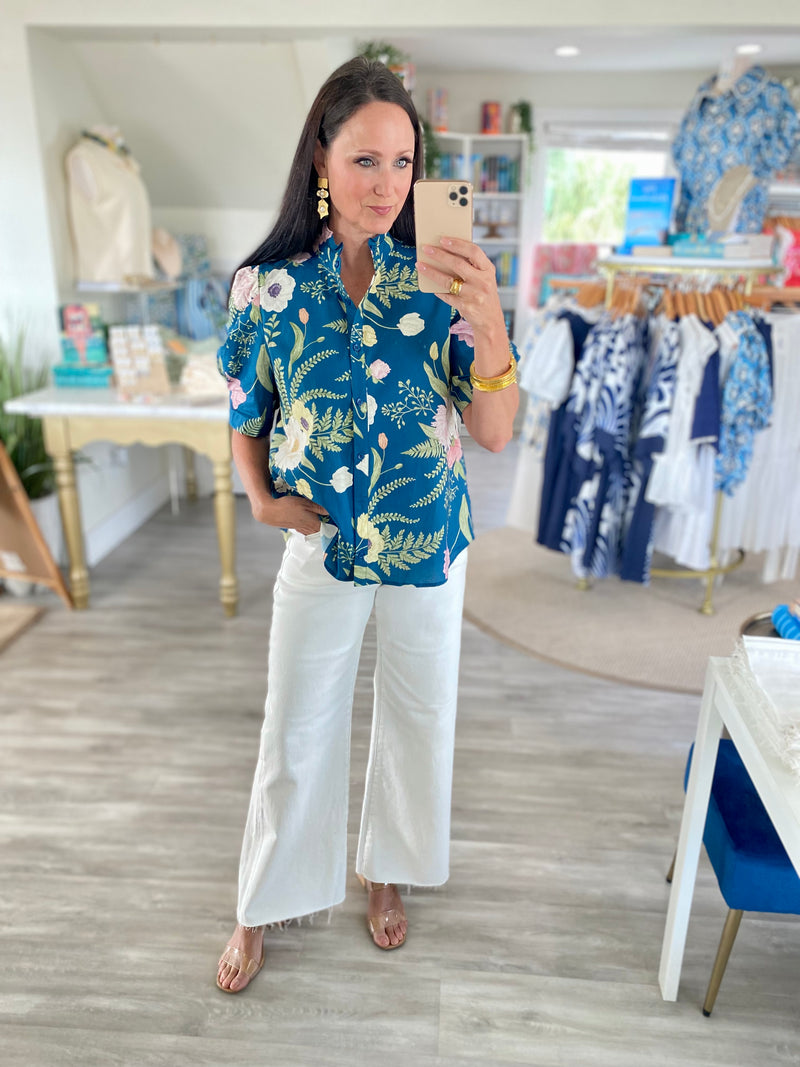 Floral Print Button Front Top