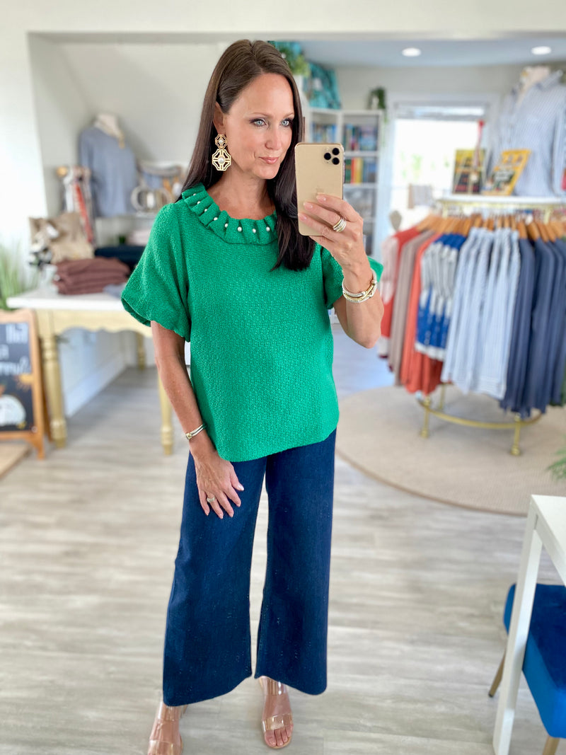 Ruffle & Pearl Neckline Top