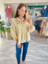 Embroidered Woven Peasant Top