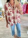 Floral Print Dolman Sleeve V Neck Top