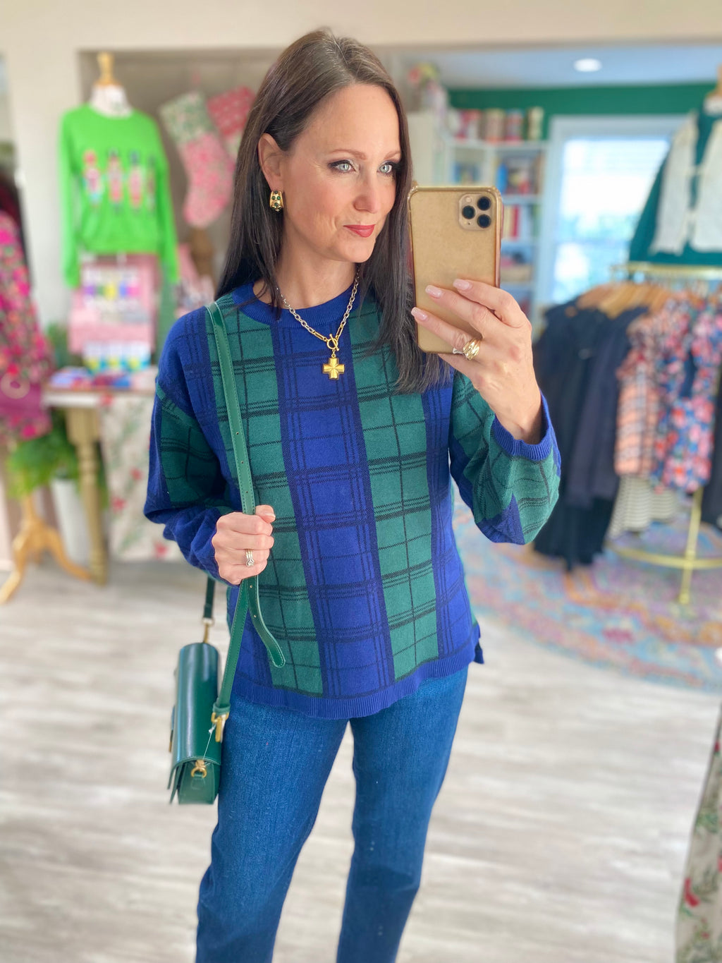 Plaid Pullover Long Sleeve Sweater