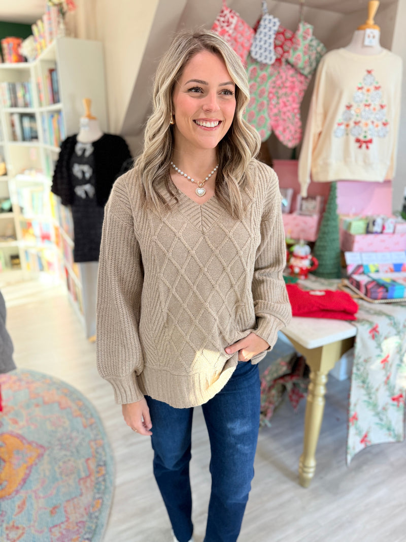 Latice Pattern V Neck Pullover