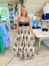 Two Tone Tropical Print Empire Waist Maxi Dress
