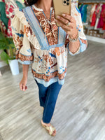 Mixed Print Front Tie Top