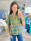 Floral Print Scalloped Trim Puff Sleeve Top
