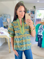 Floral Print Scalloped Trim Puff Sleeve Top
