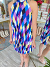 Geometric Print Pleated Swing Dress