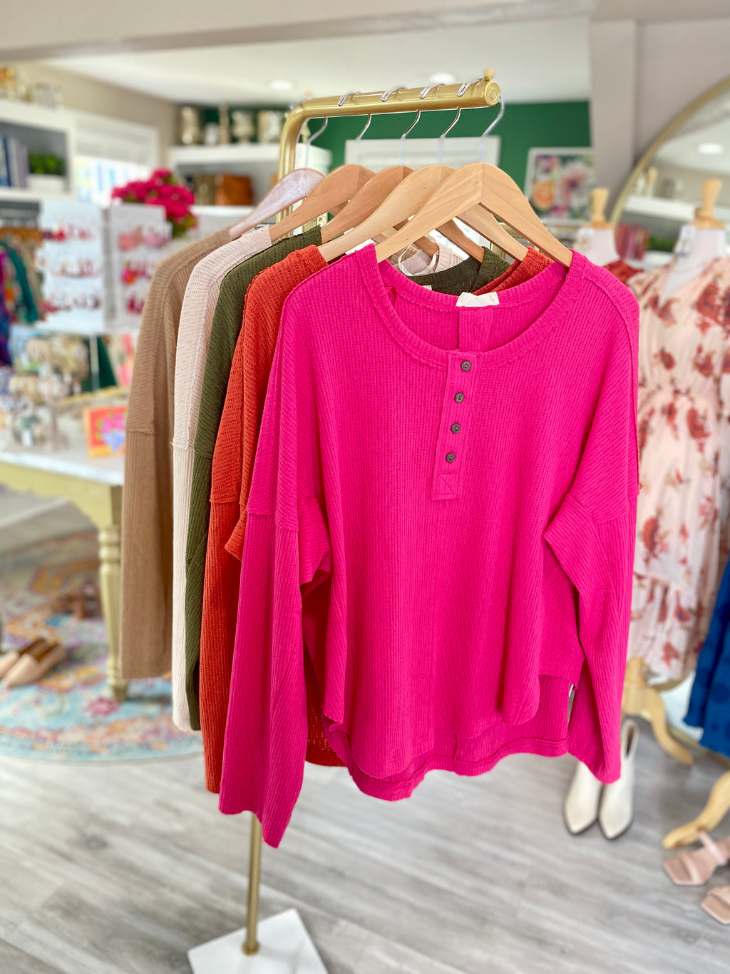 Button Down Oversized Soft Henley Knit Top