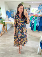 Mixed Floral Print Tiered Midi Dress