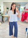 Cotton Knit Pleated Front Short Sleeve Top